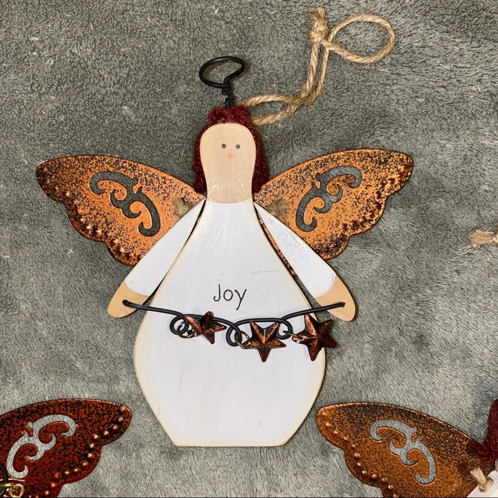 Angel Ornaments Russ Berrie Wood Metal Hope Joy Dreams Set of 3 Christmas Tree